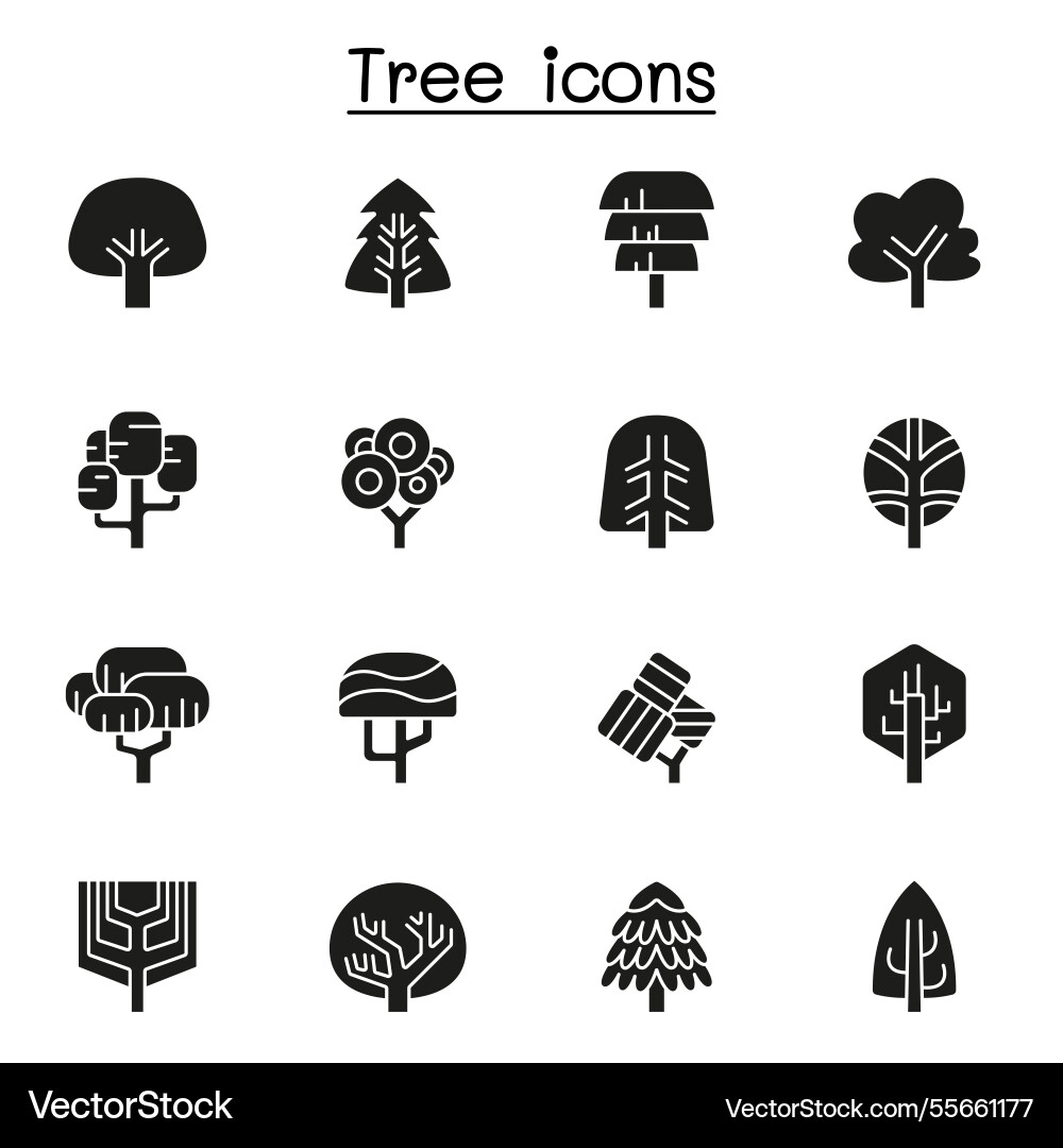Tree icon set in glyph style Tree icon set in glyph style vector image