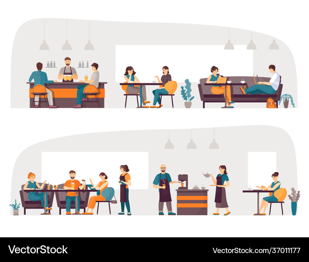 Waitresses serving people relaxing in bar pub cafe Waitresses serving people relaxing in bar pub cafe vector image
