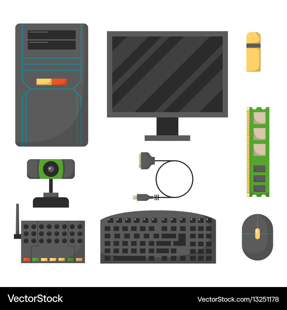 Computer parts network component accessories vector image