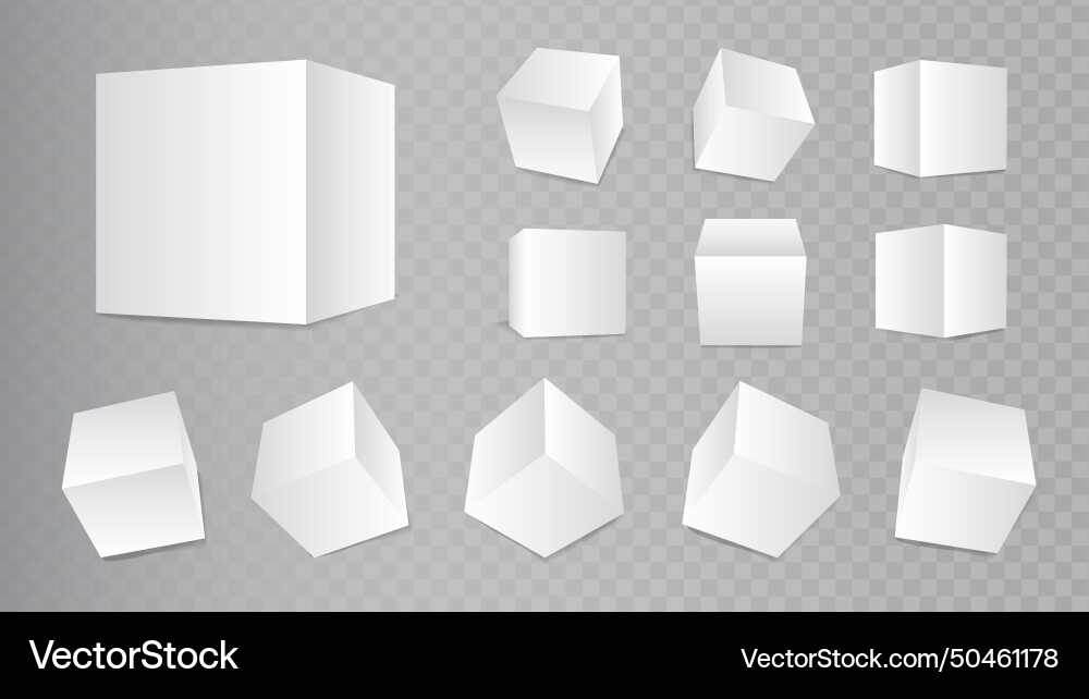 Cube icon set with perspective 3d models of white vector image