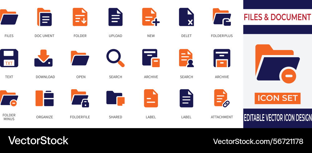 Files and document management icon set Files and document management icon set vector image