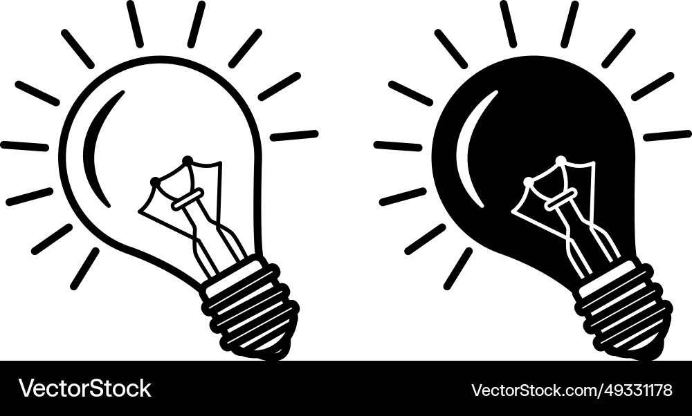 Light bulb icons with rays symbol of idea Vector Image