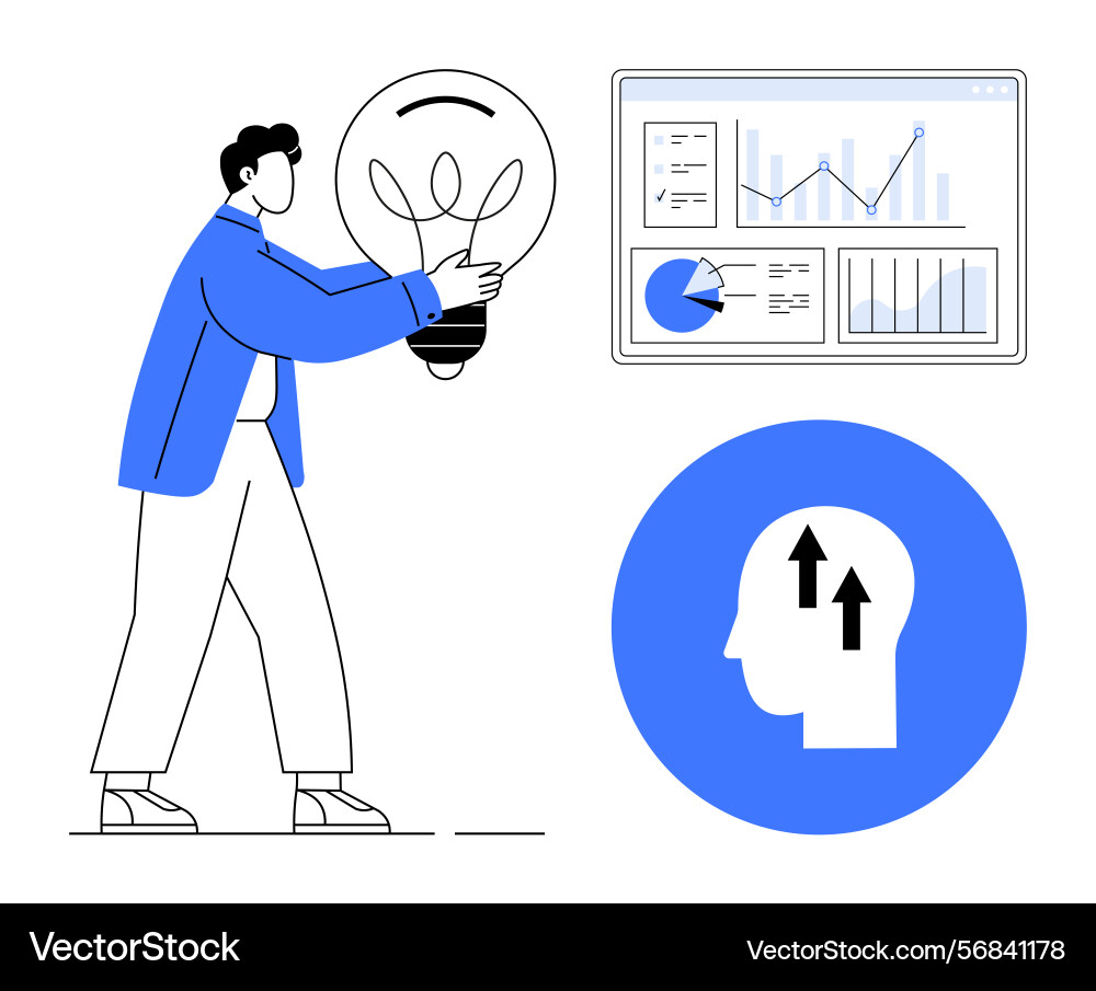 Man carrying lightbulb analytics dashboard Vector Image