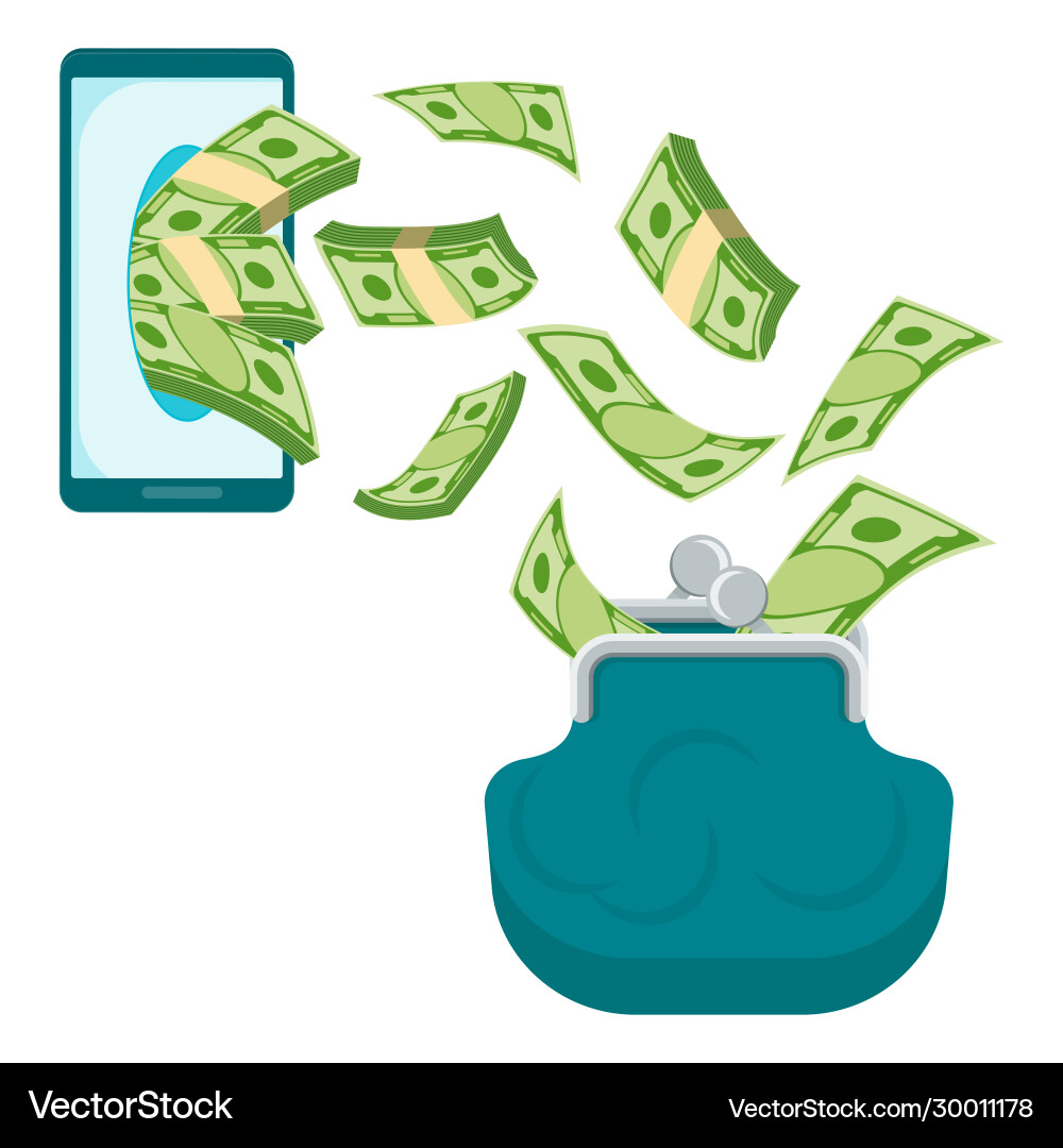 Money transfer using mobile device computer Money transfer using mobile device computer Vector Image