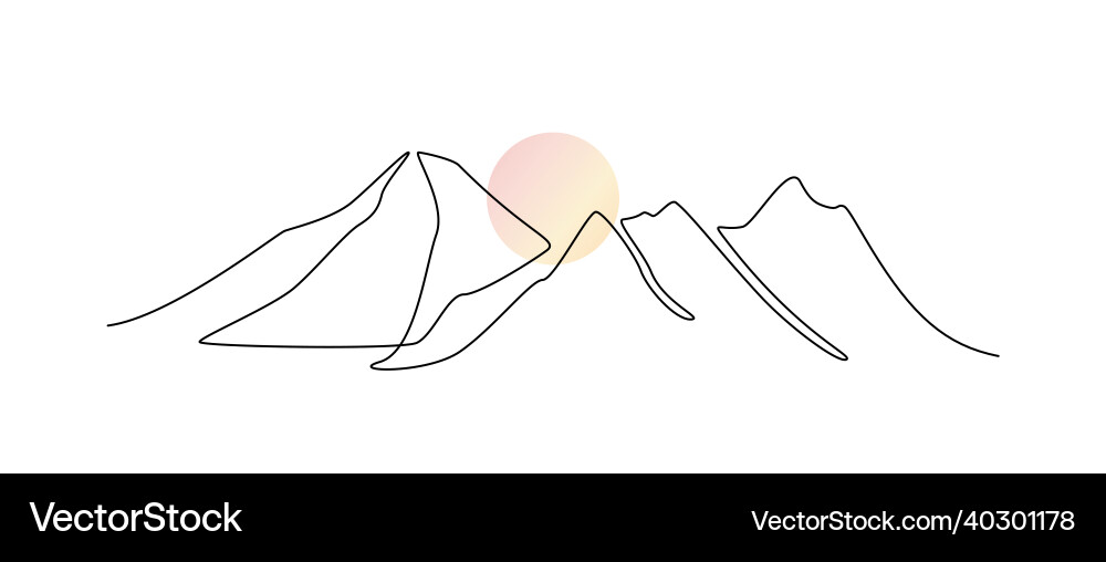 One continuous line drawing of mountain range One continuous line drawing of mountain range vector image