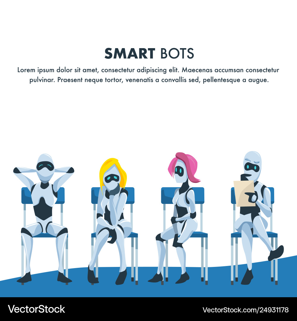 Queue smart robot sit wait for job interview Queue smart robot sit wait for job interview vector image