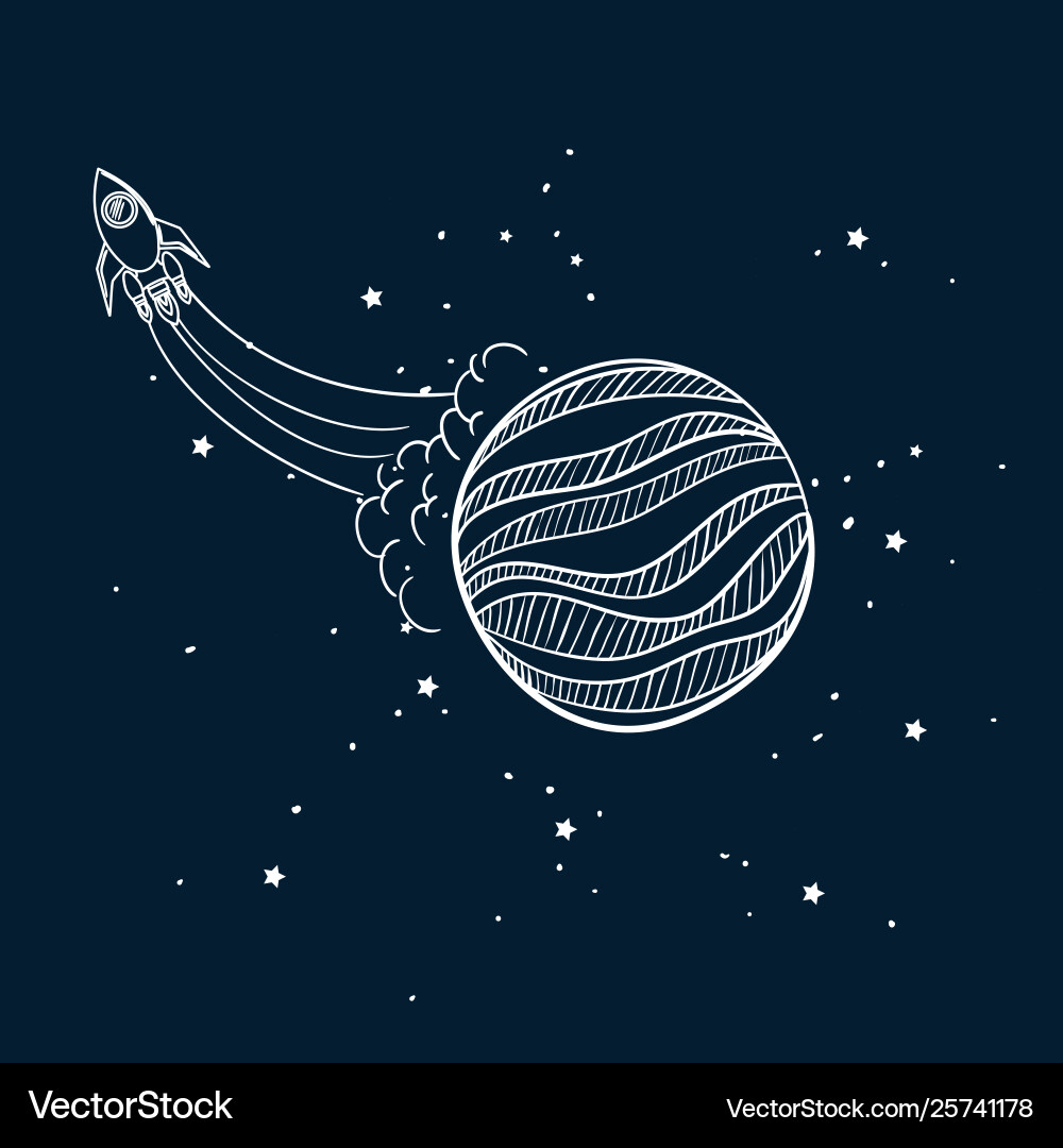 Rocket and planet draw design Rocket and planet draw design vector image