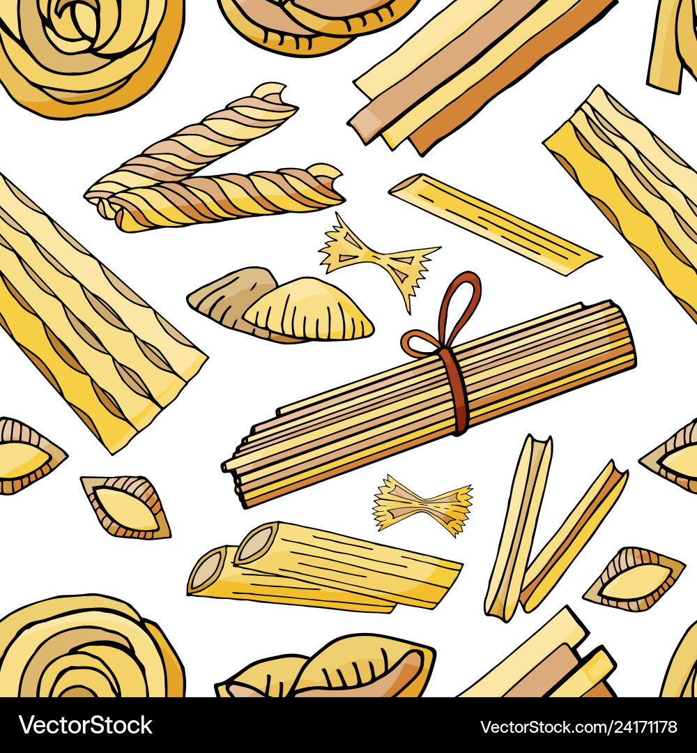 Seamless pattern with different types of pasta Seamless pattern with different types of pasta vector image