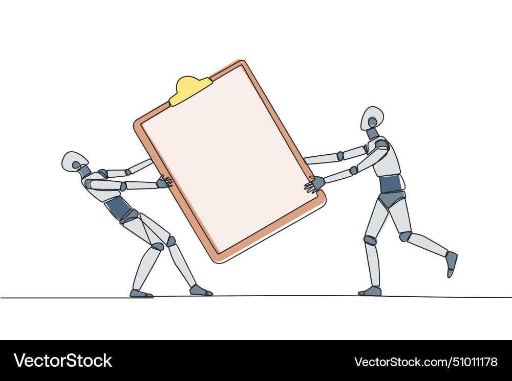 Single continuous line drawing two angry robot Single continuous line drawing two angry robot vector image