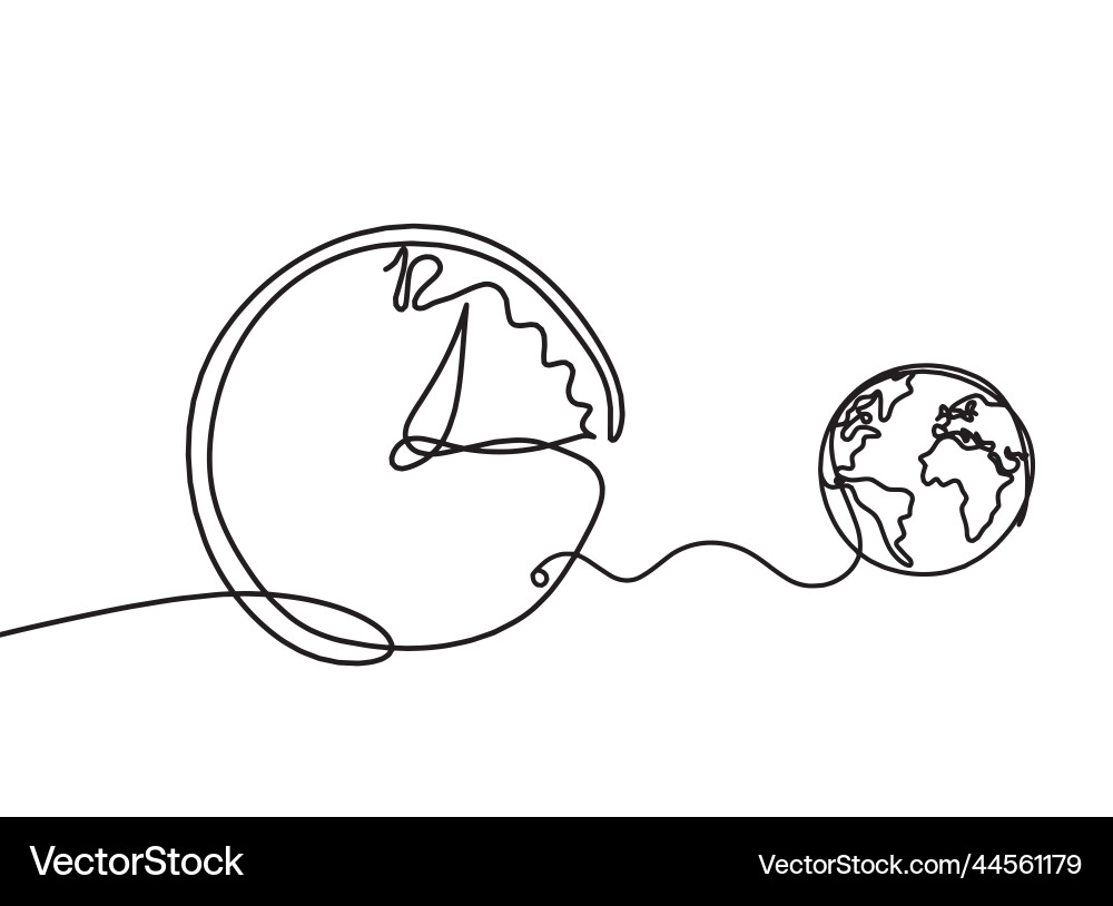Abstract clock with globe as line drawing vector image
