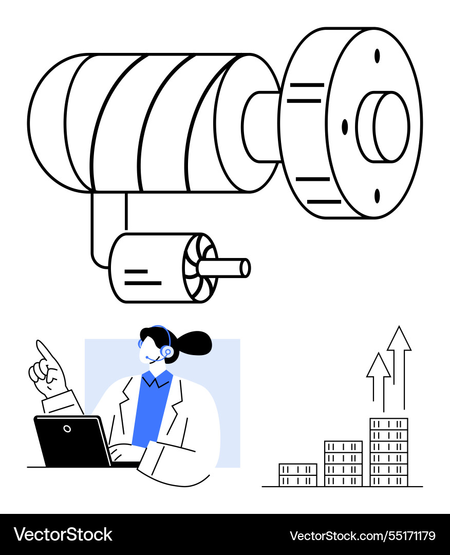 Engineer analyzing mechanical system design Vector Image