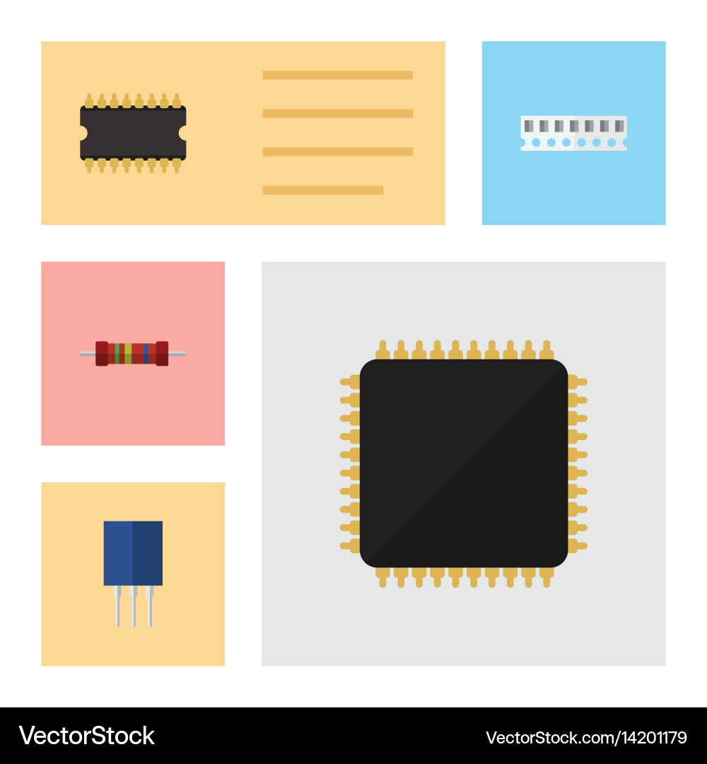 Flat appliance set of memory receptacle cpu vector image