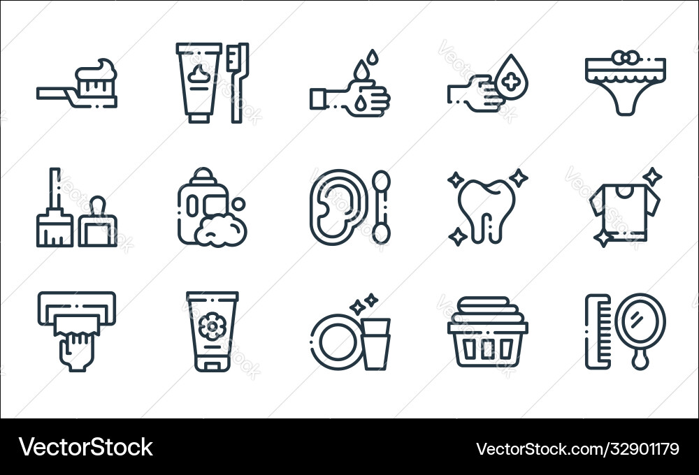 Hygiene routine line icons linear set quality Hygiene routine line icons linear set quality vector image