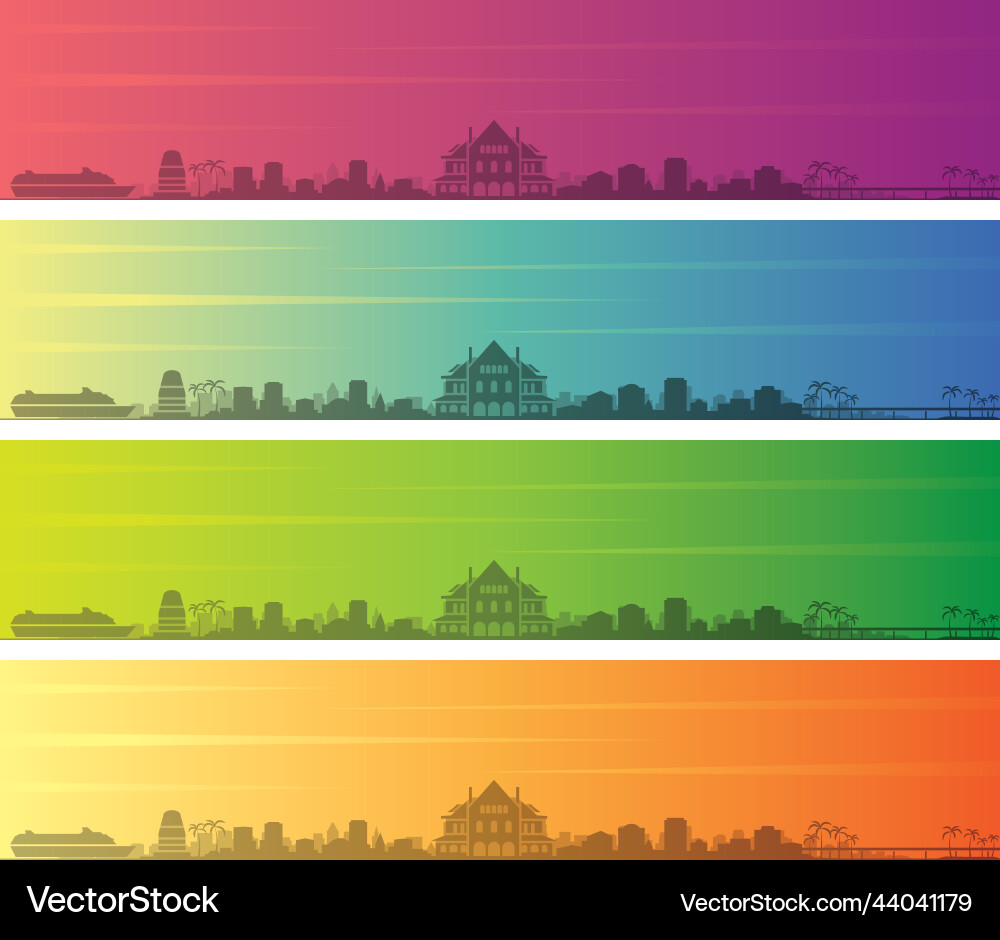 Key west multiple color gradient skyline banner vector image