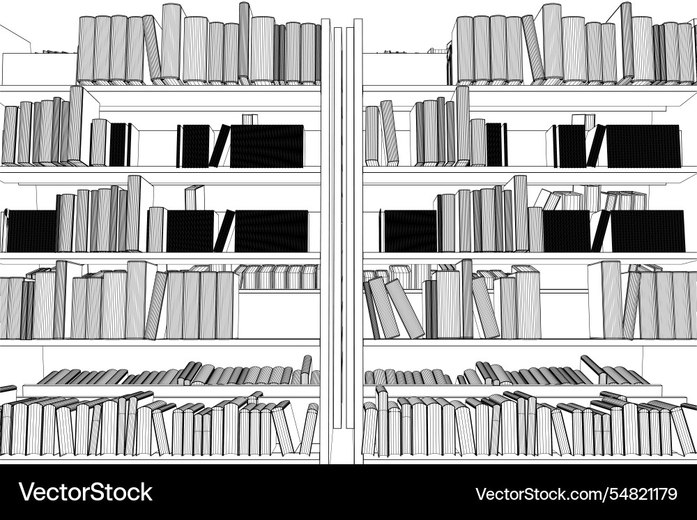 Library book shelf background mockup of bookshelf Library book shelf background mockup of bookshelf vector image