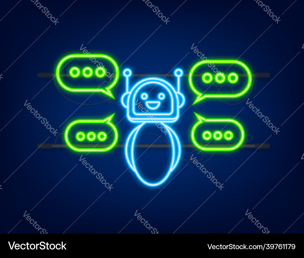 Robot icon bot sign design neon chatbot Robot icon bot sign design neon chatbot Vector Image