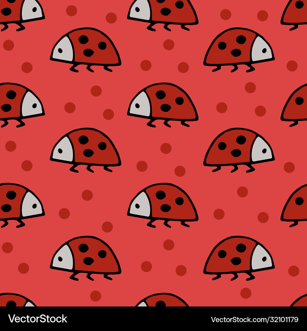 Seamless pattern ladybugs on a red background Vector Image