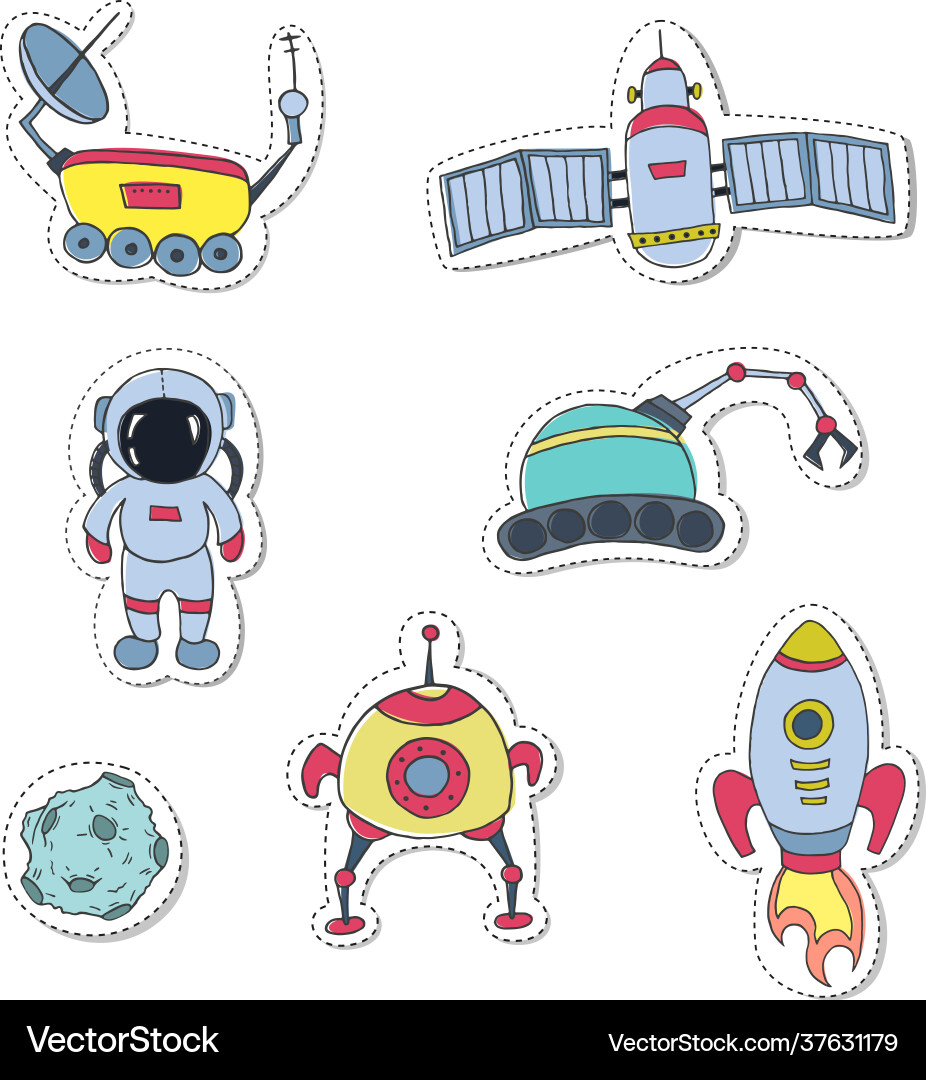 Set stickers with different space objects Set stickers with different space objects vector image