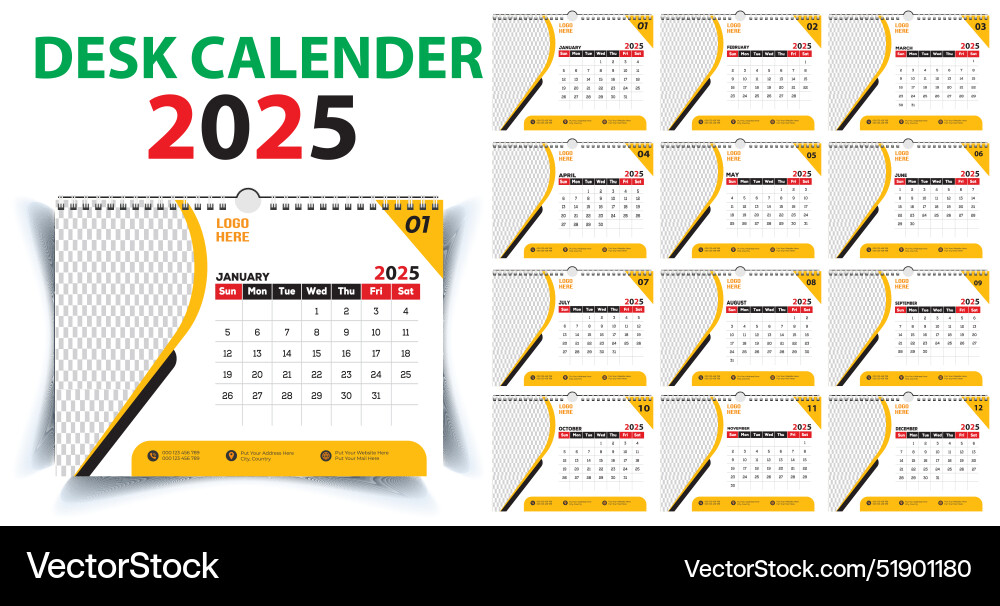 2025 year desk calendar and planner diary template