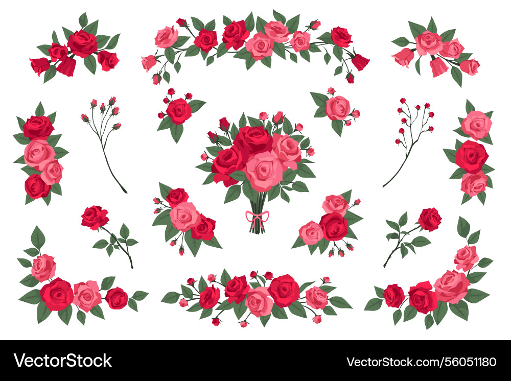 Cartoon roses compositions decorative floral Cartoon roses compositions decorative floral vector image