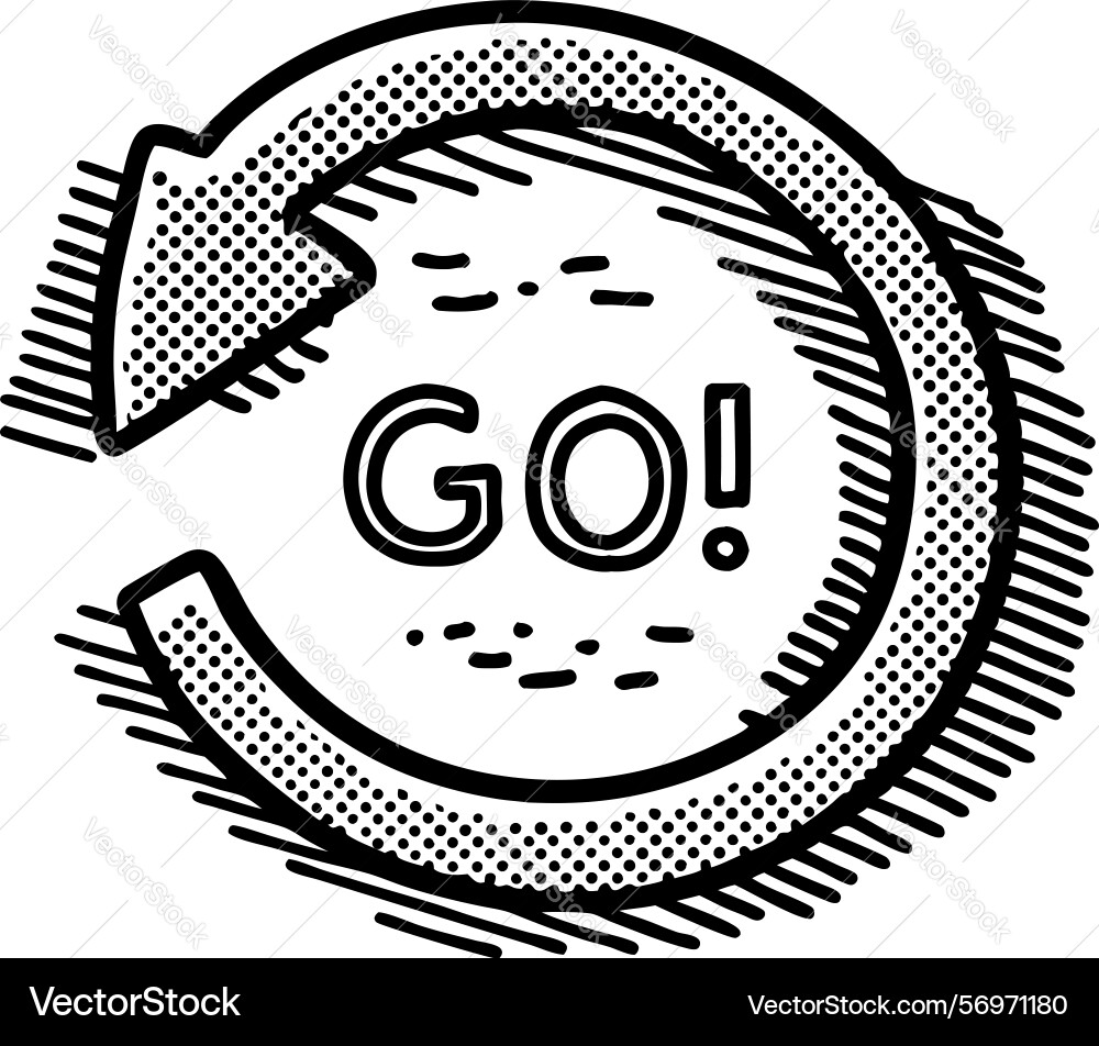 Circular arrow graphic with go text in bold Vector Image