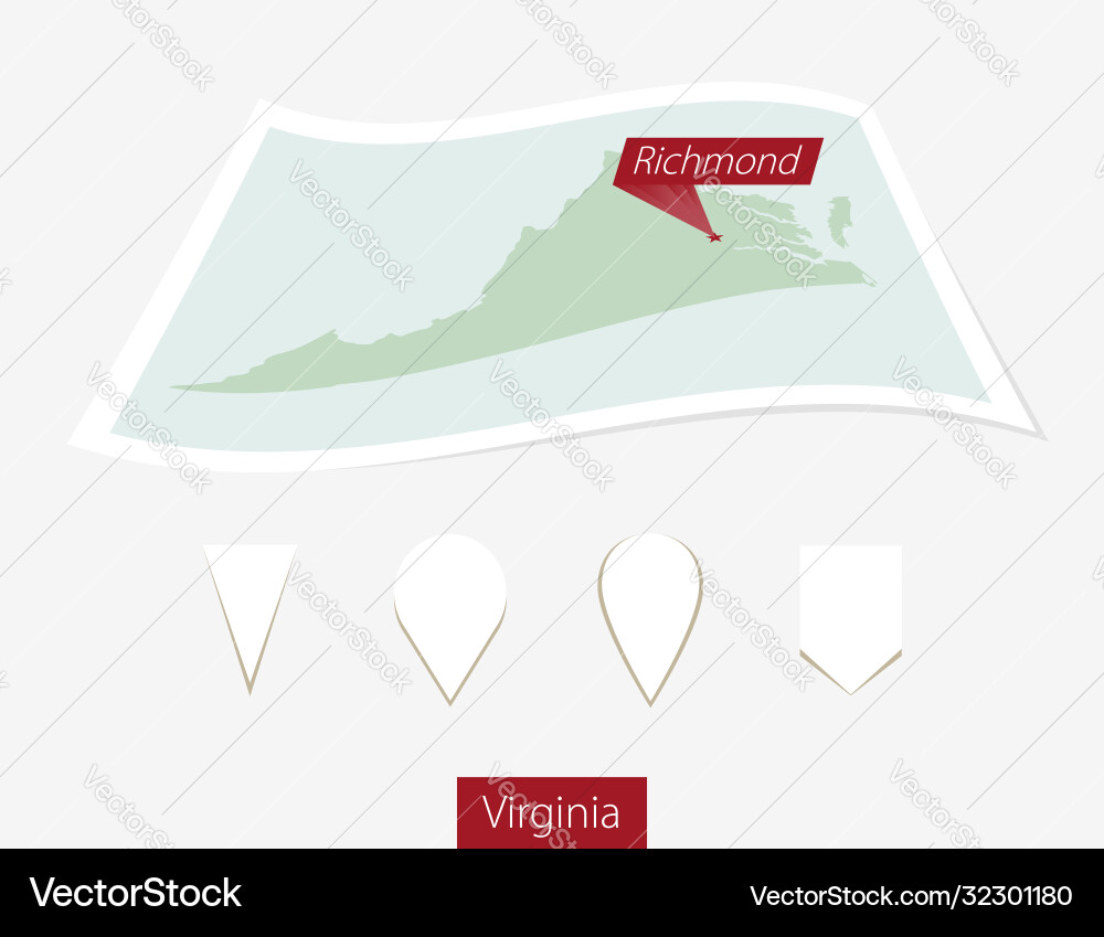 Curved paper map virginia state with capital Curved paper map virginia state with capital vector image