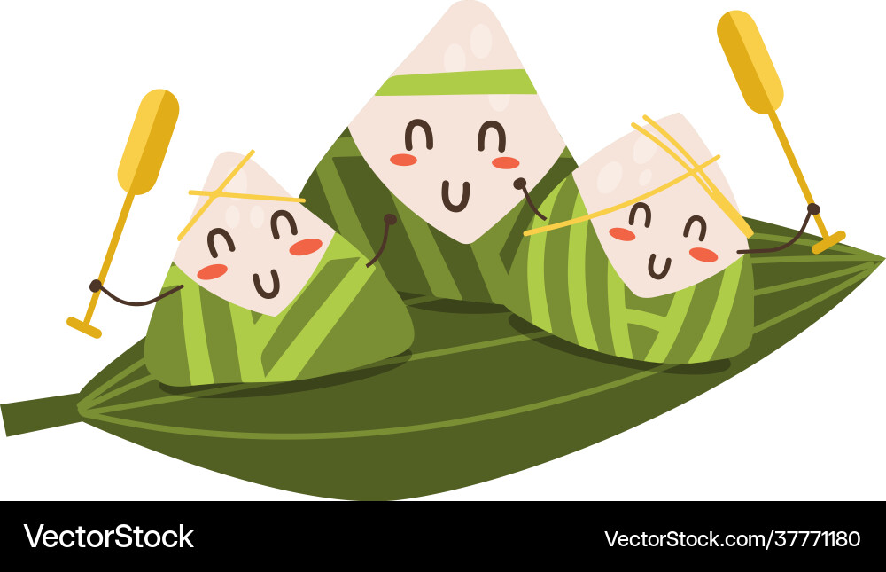Cute rice dumpling racing on bamboo leaf boat Cute rice dumpling racing on bamboo leaf boat vector image