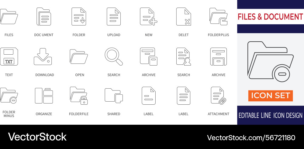 Files and document management line icon set Files and document management line icon set vector image