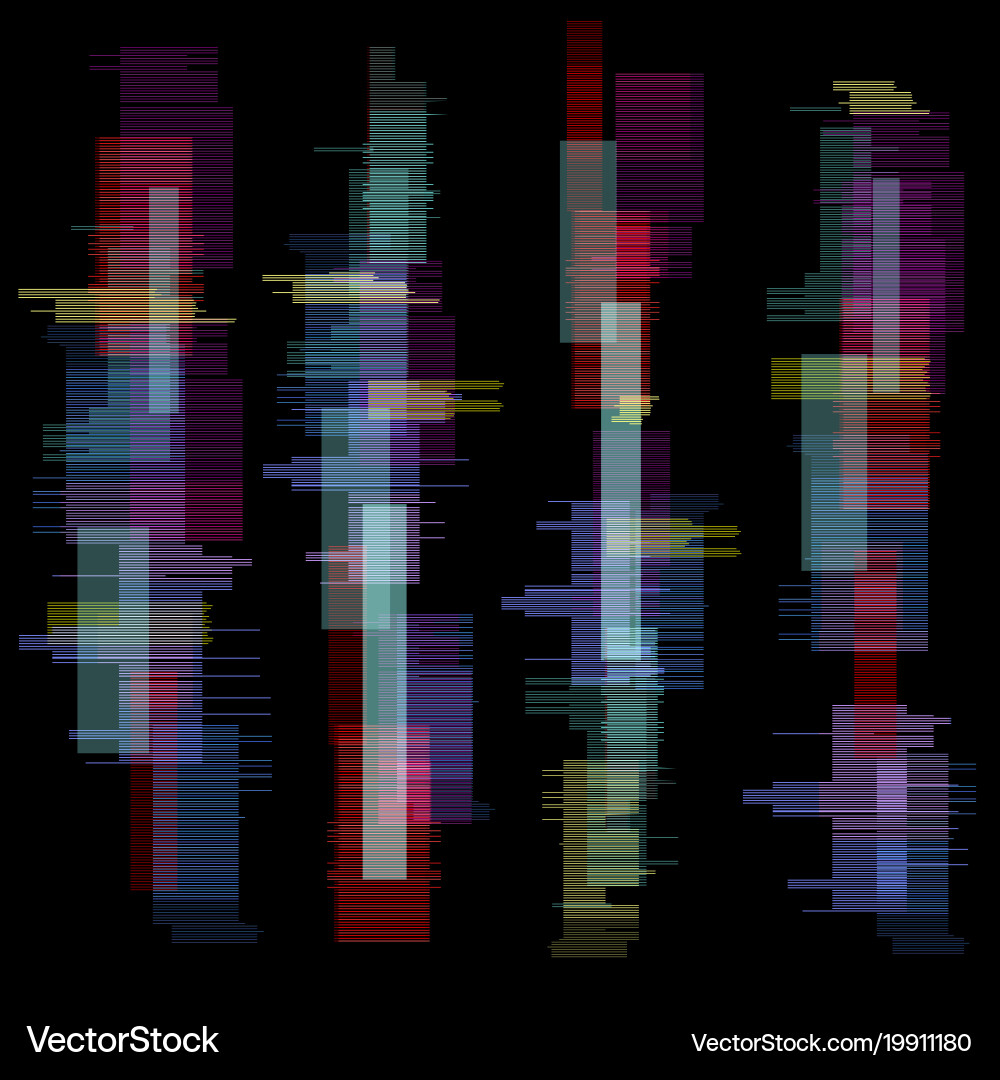 Glitch elements set digital pixel noise color Vector Image