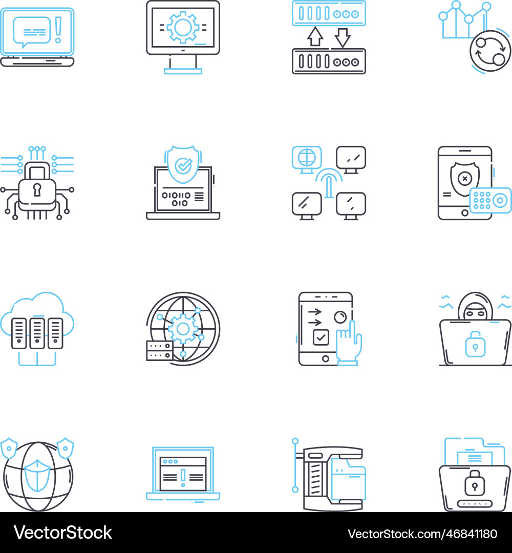 Identity protection linear icons set encryption Identity protection linear icons set encryption vector image