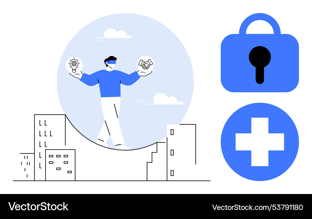 Man balancing on edge while holding bulb Vector Image