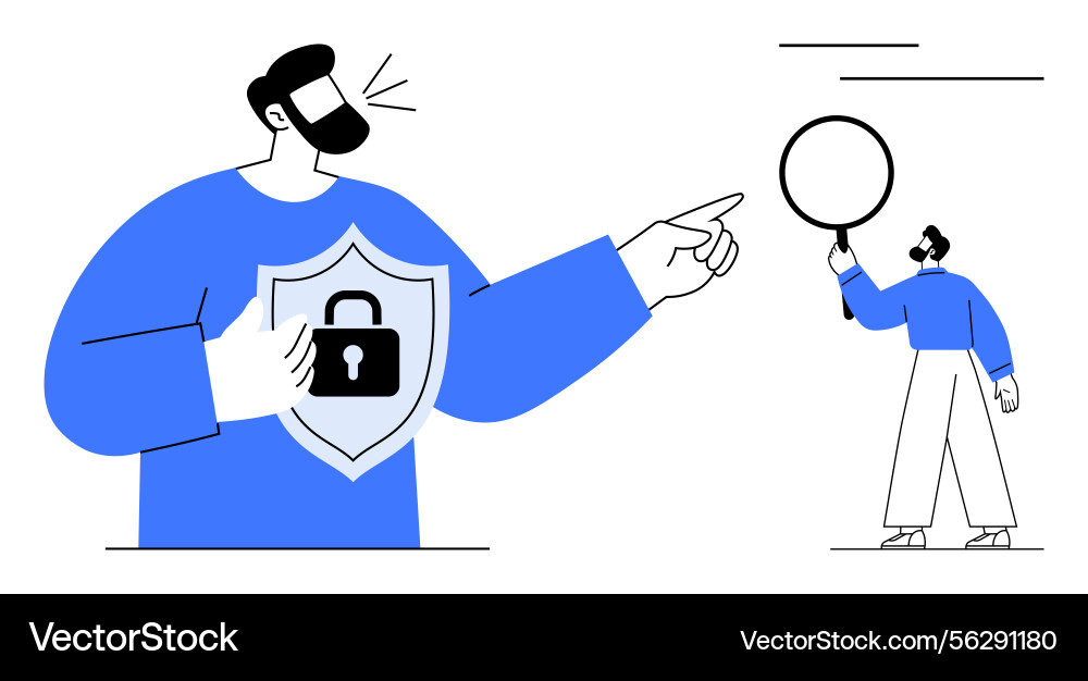 Man holding shield with lock symbol and pointing Man holding shield with lock symbol and pointing vector image