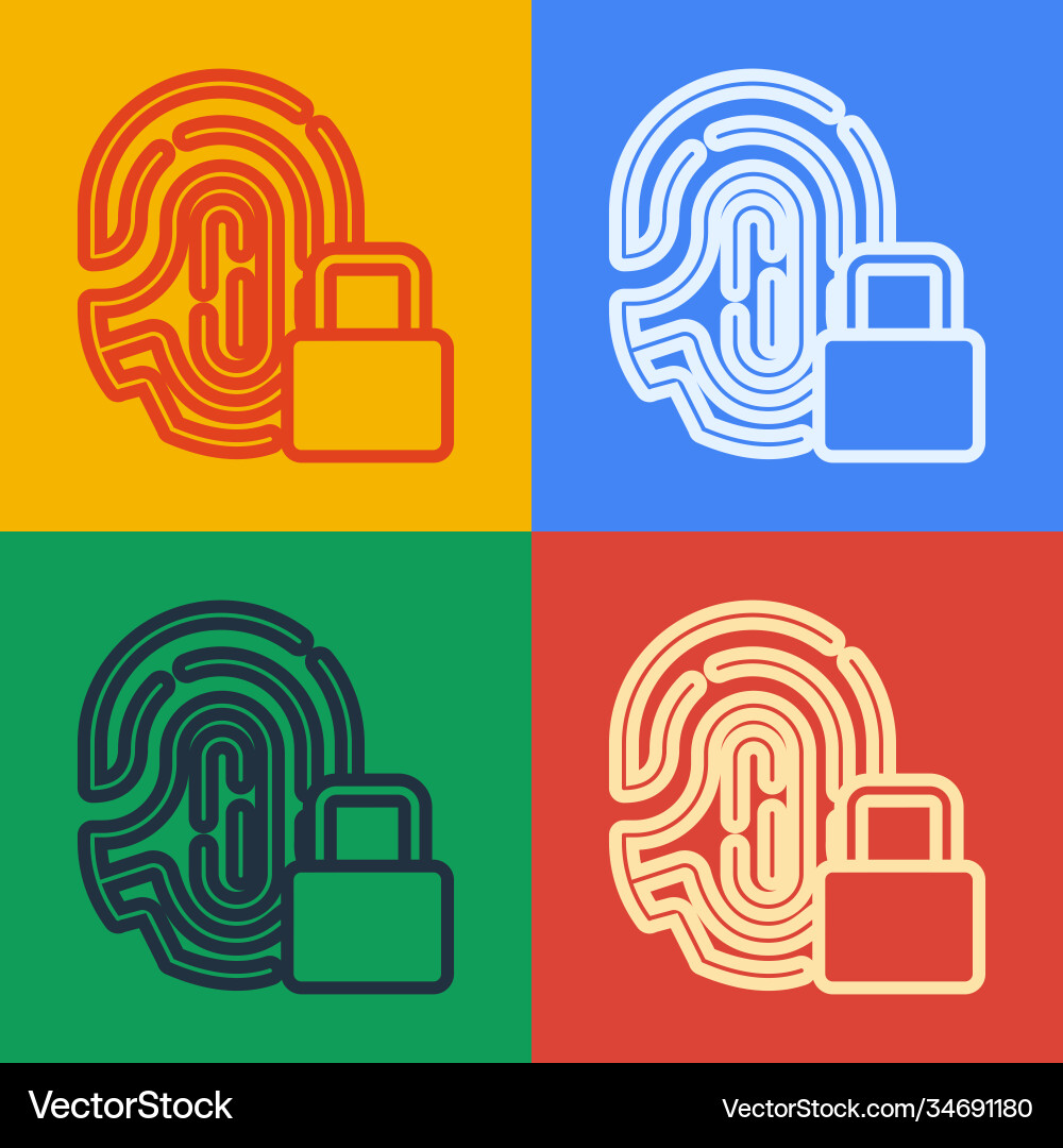 Pop art line fingerprint with lock icon isolated vector image