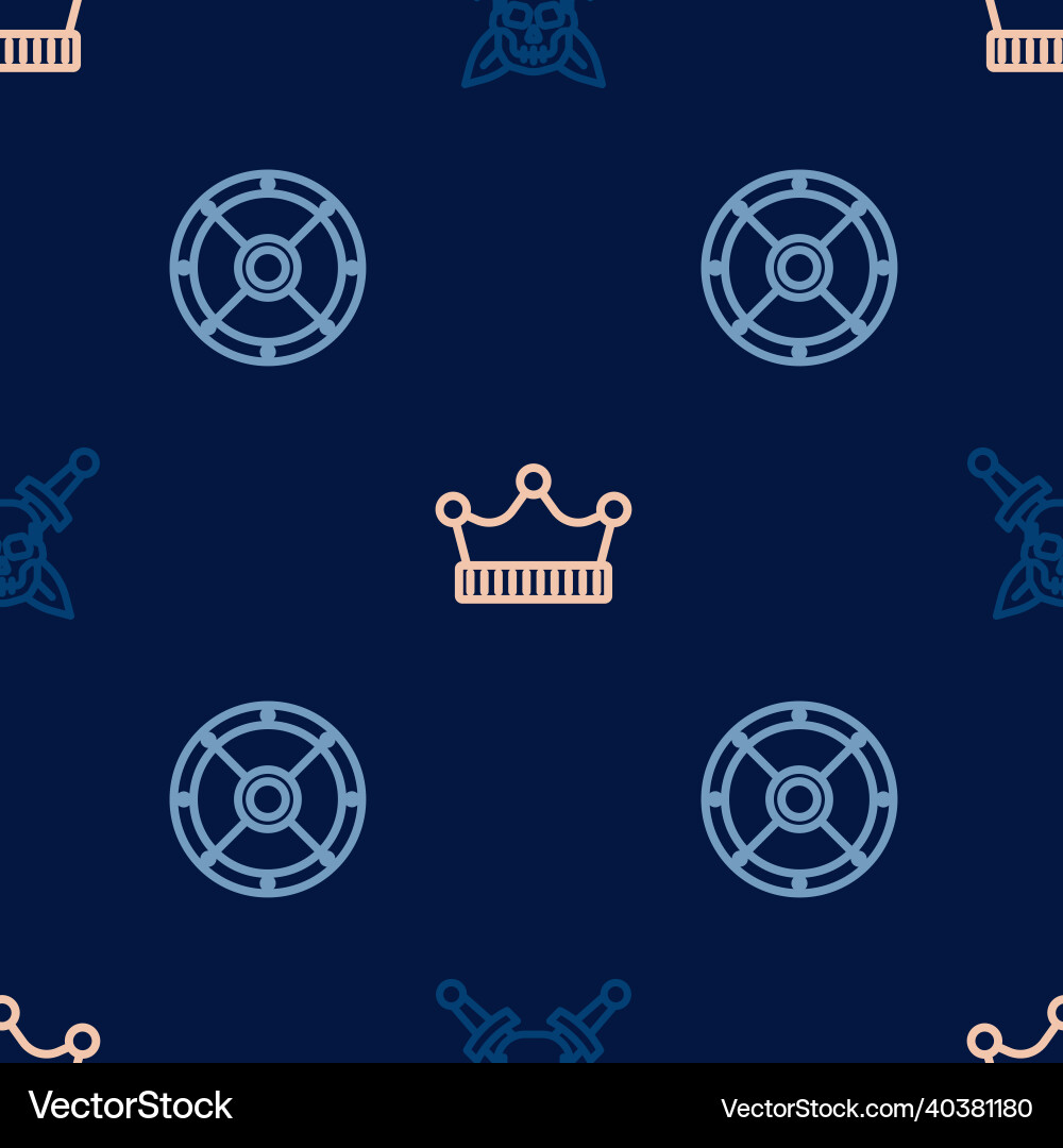 Set line skull with sword round shield and king Set line skull with sword round shield and king vector image