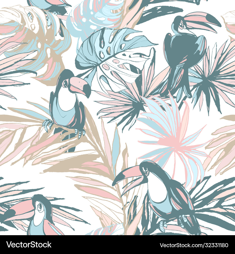 Tropical Palm Leaves Seamless Pattern Vector Image