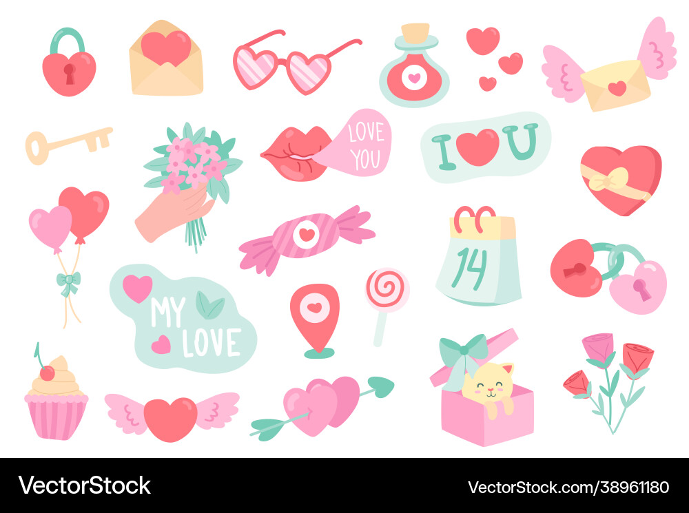 Valentines day isolated objects set Valentines day isolated objects set vector image