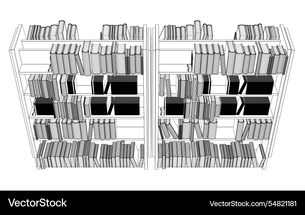 Library book shelf background mockup of bookshelf Library book shelf background mockup of bookshelf vector image