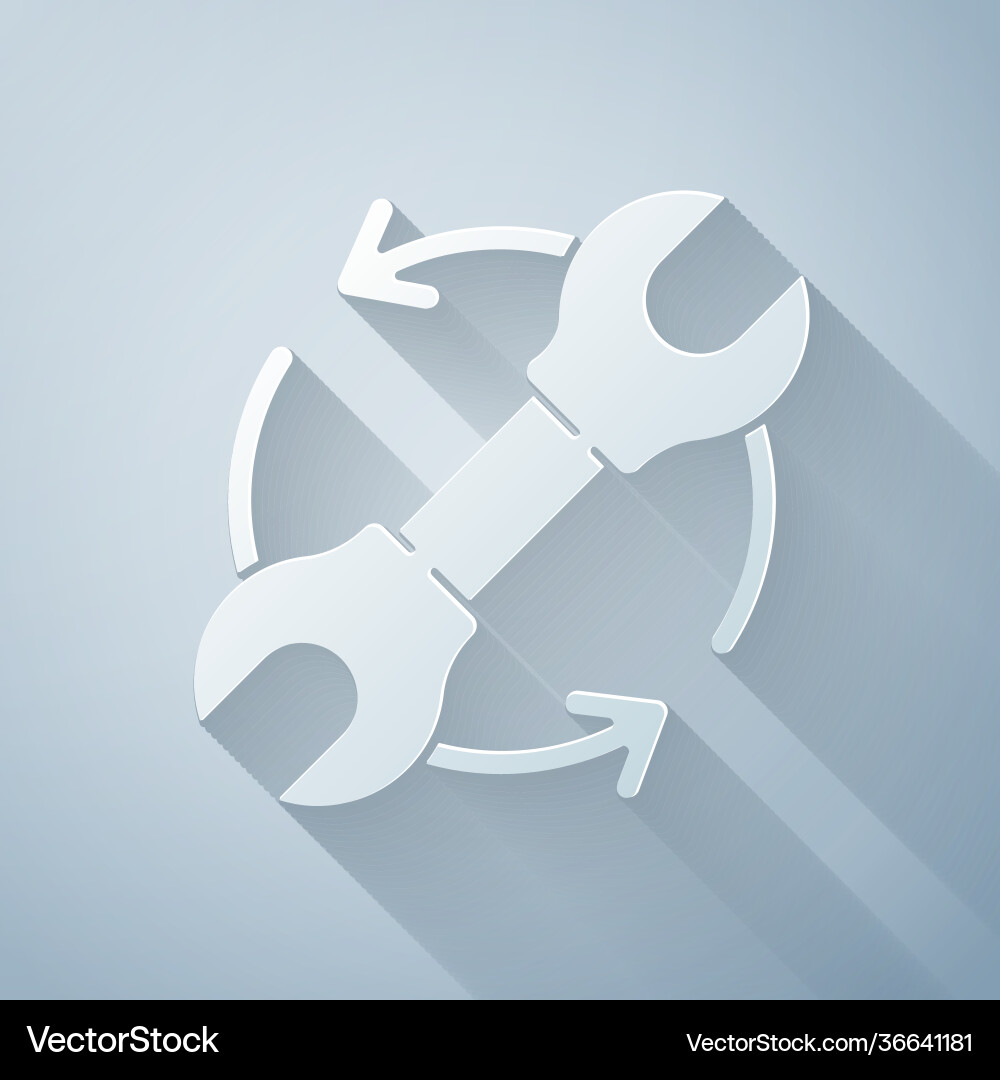 Paper cut wrench spanner and arrows as workflow Paper cut wrench spanner and arrows as workflow vector image