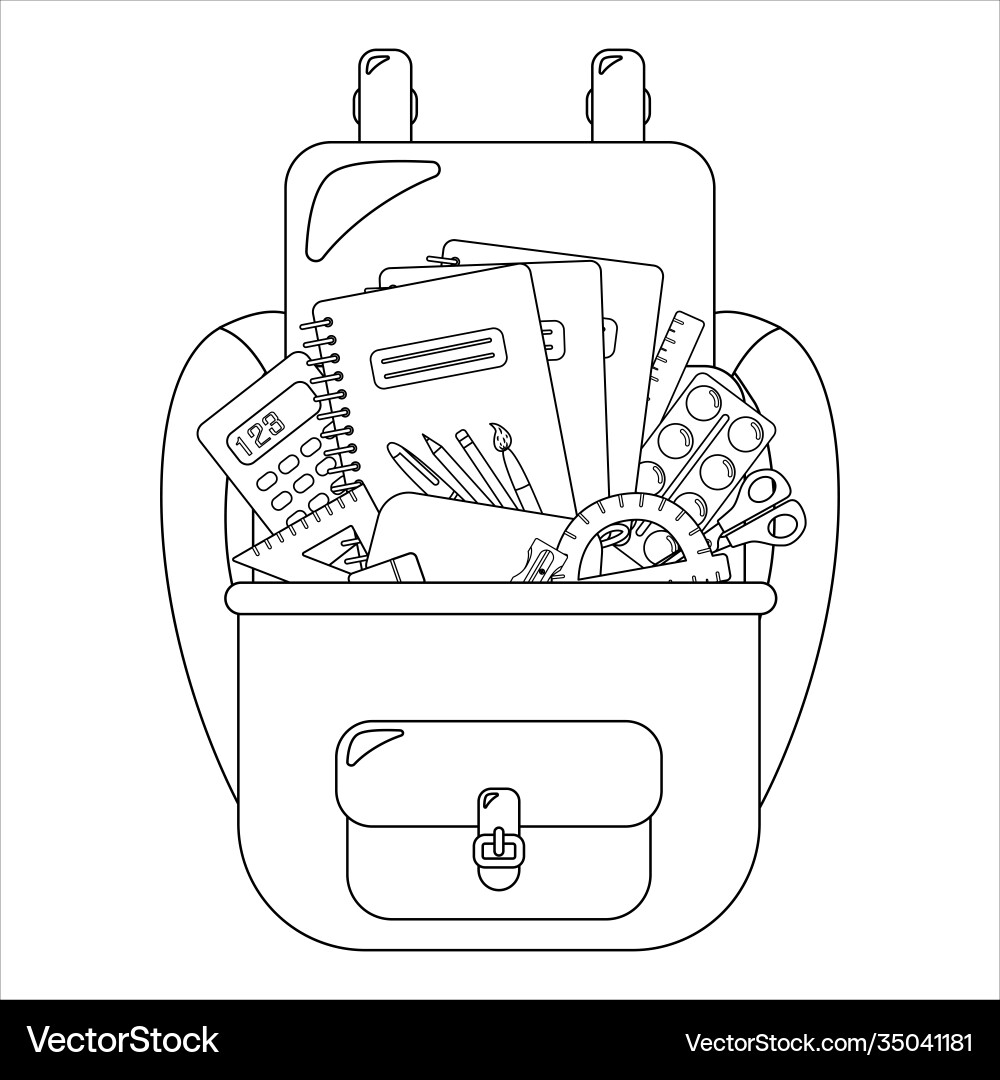 School backpack with writing materials Royalty Free Vector