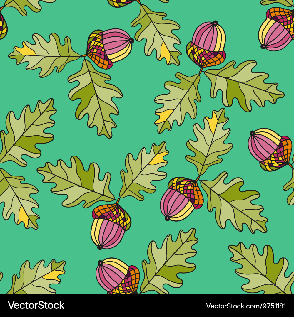 Seamless pattern with acorns and leafs Vector Image