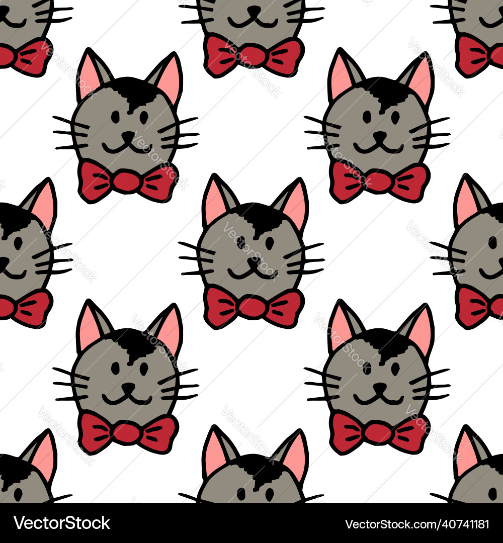 Seamless pattern with gray cat a red bow Seamless pattern with gray cat a red bow vector image