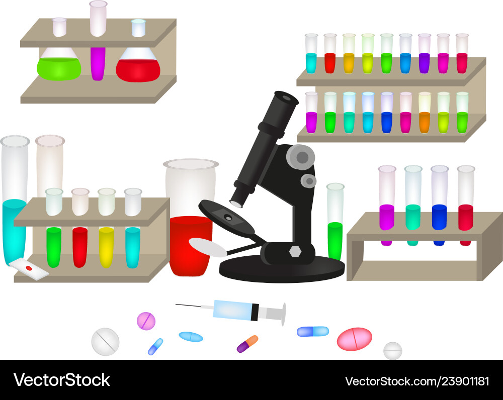 Set for the laboratory microscope multicolored Set for the laboratory microscope multicolored Vector Image