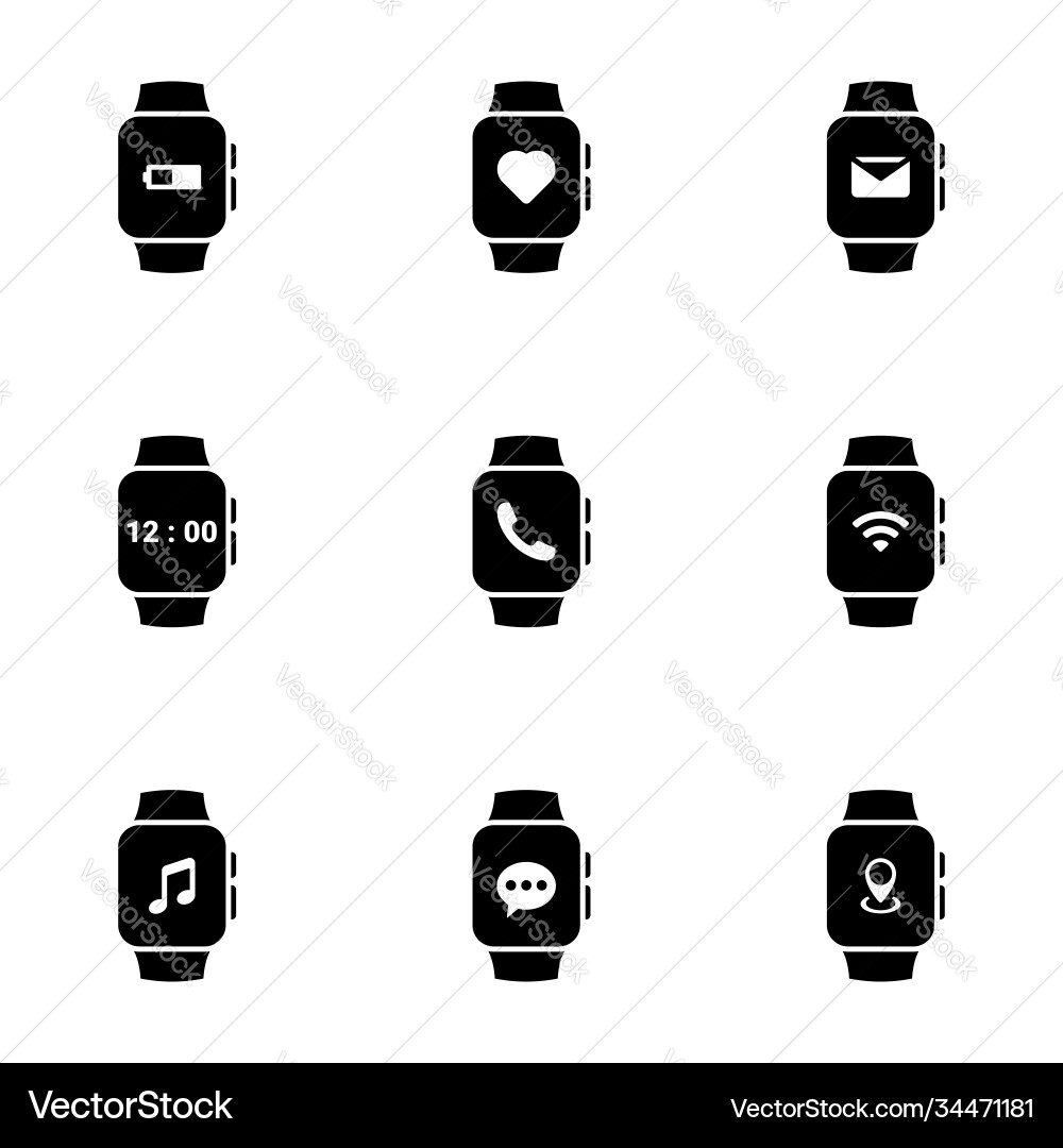 Set simple icons on a theme smart watch Set simple icons on a theme smart watch vector image