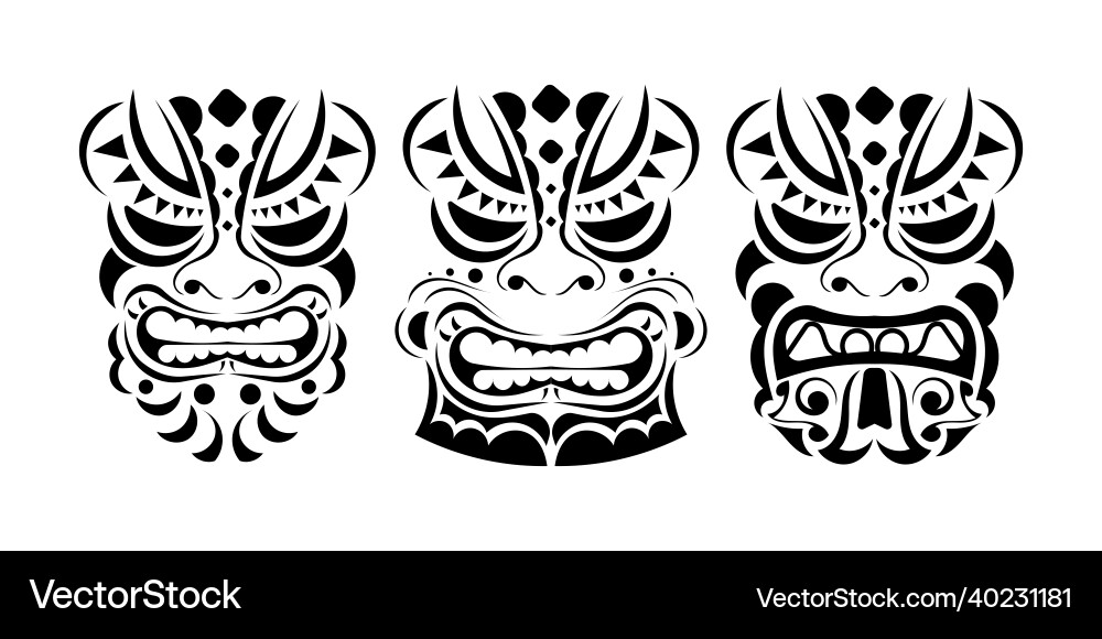 Set von Viking Gesichter im Ornament Stil polynesisch Set von Viking Gesichter im Ornament Stil polynesisch vektorbild