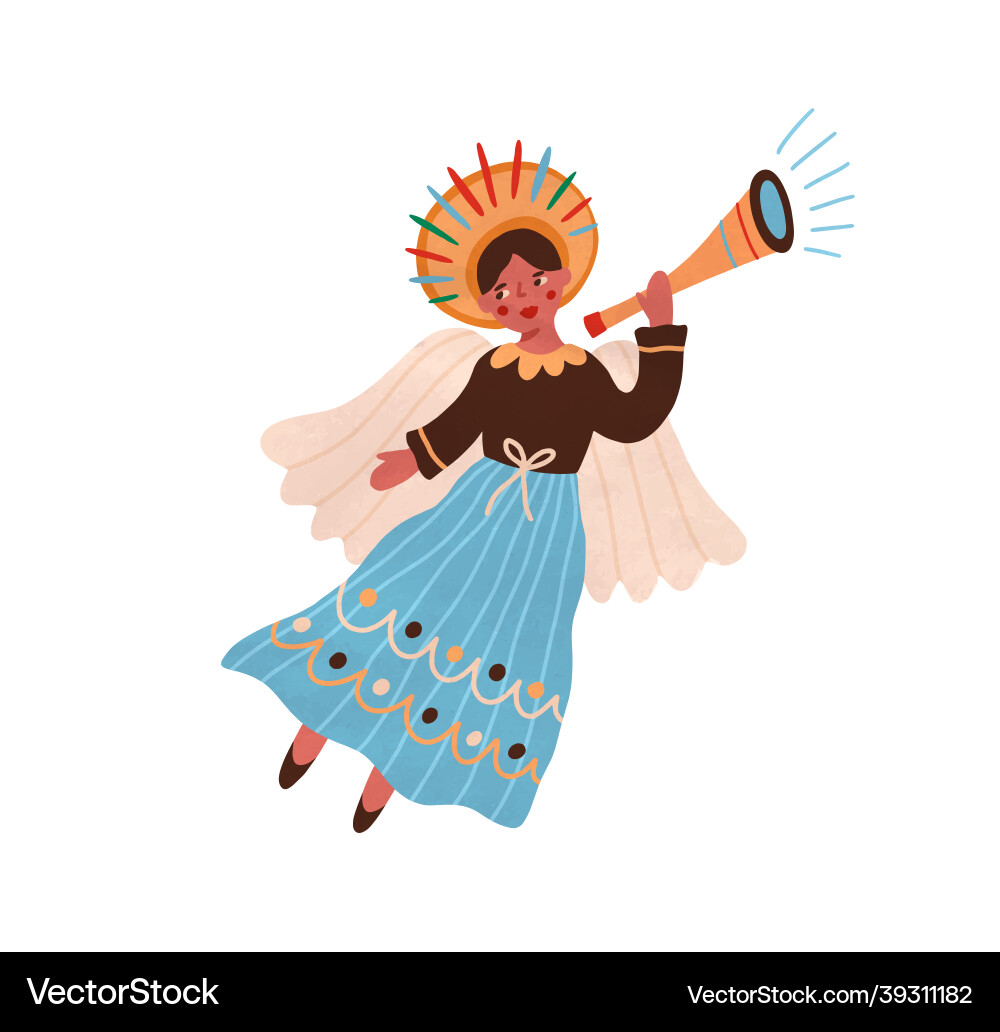Christmas angel with trumpet happy xmas girl Christmas angel with trumpet happy xmas girl vector image