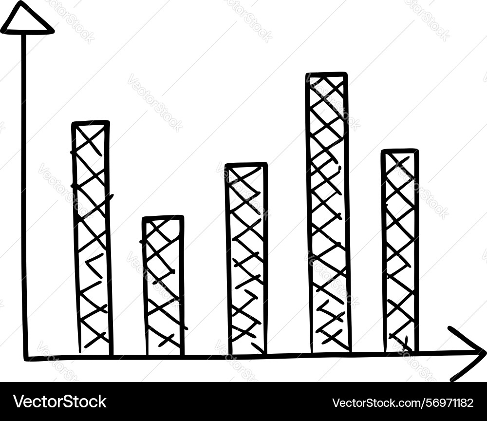 Hand drawn bar chart with upward arrow simple vector image