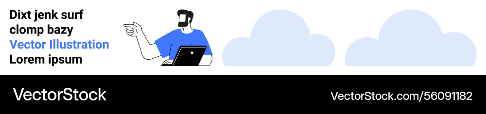 Man with laptop pointing while text appears beside Vector Image