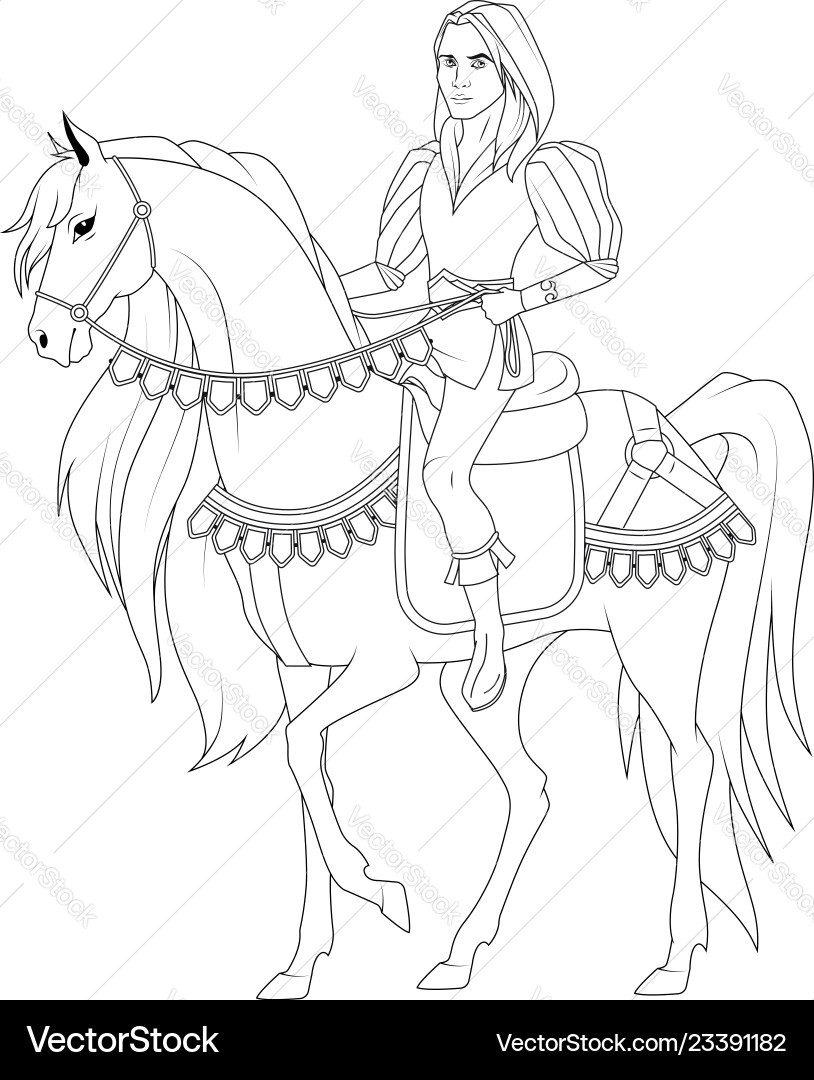 Prince on Horseback - Coloring Page vector image