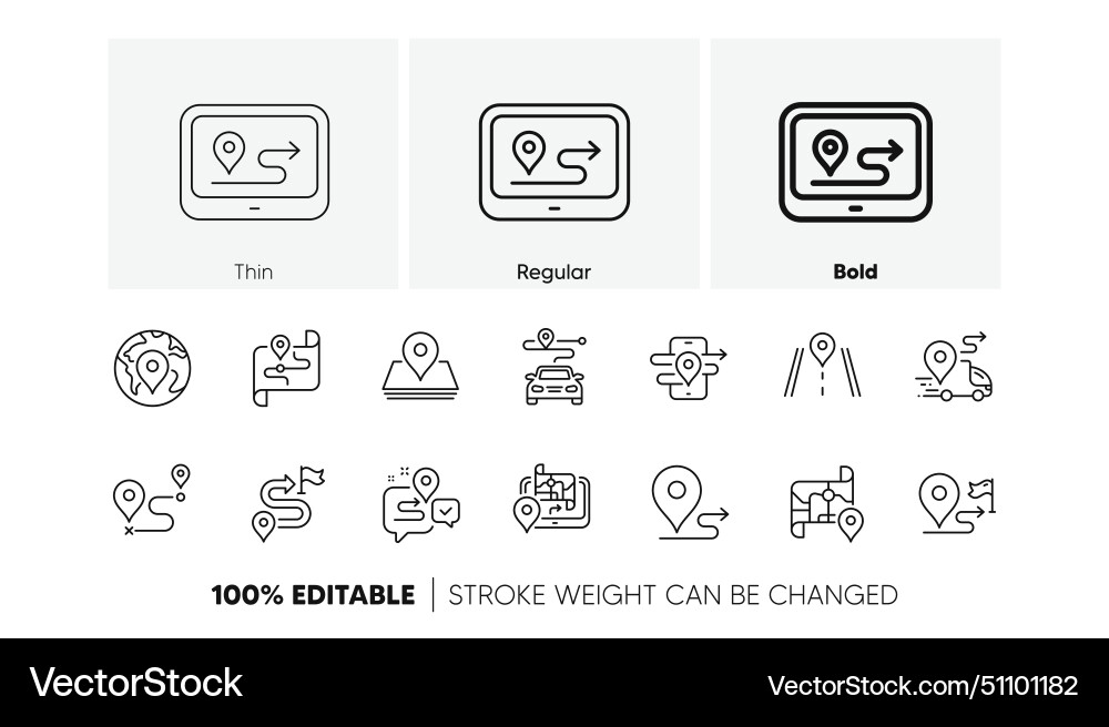 Road map line icons journey path route Vector Image