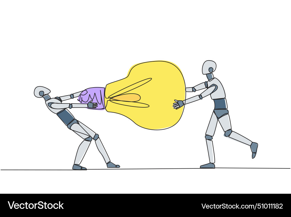 Single continuous line drawing two angry robot Single continuous line drawing two angry robot vector image